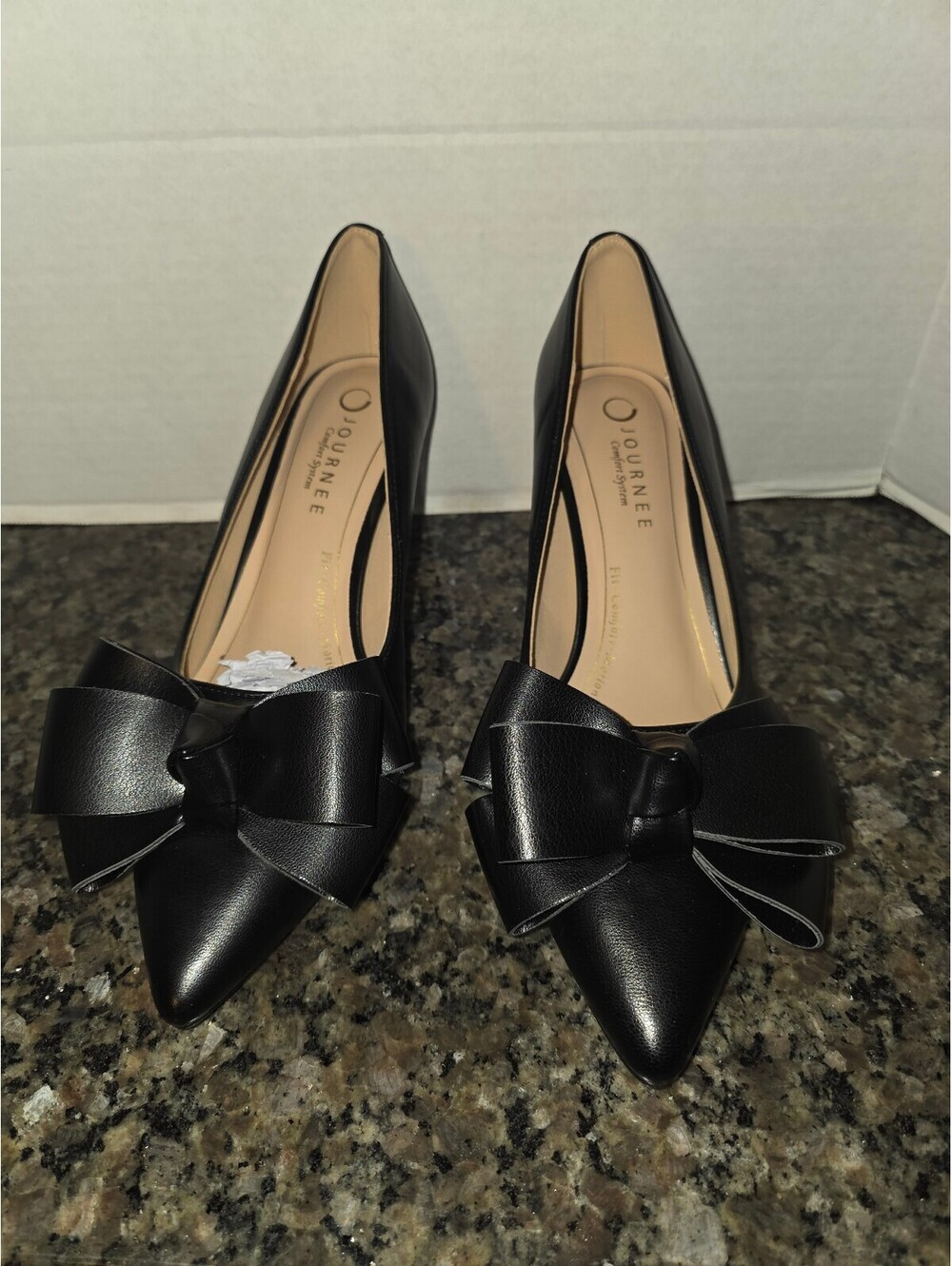 Journee Collection Black Patent Leather Bow Pointed Toe Stiletto Pumps 10M  New